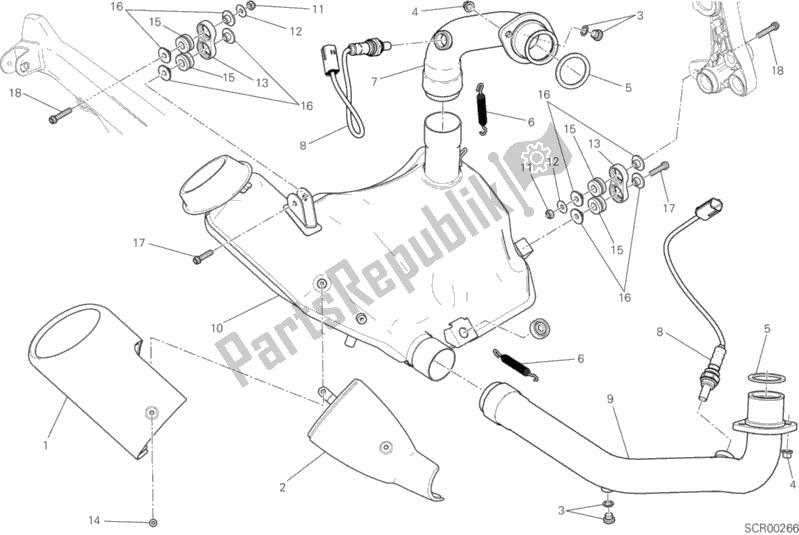 All parts for the Exhaust System of the Ducati Scrambler Sixty2 Thailand USA 400 2019